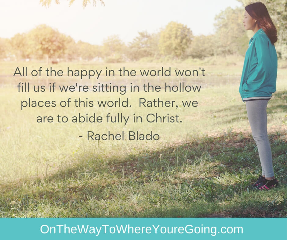 All of the happy in the world won't fill us if we're sitting in the hollow places of this world.  Rather, we are to abide fully in Christ.